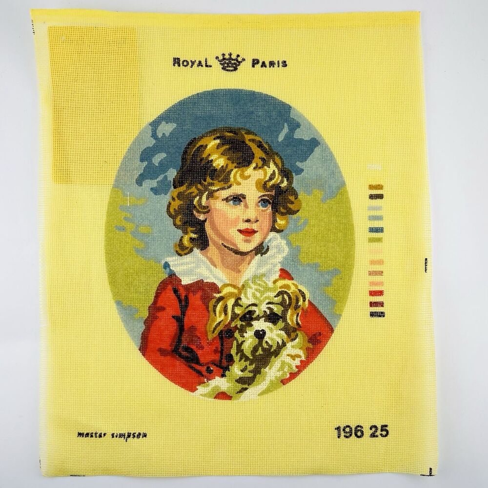 Royal Paris Boy Petitpoint Needlepoint Canvas Master Simpson France VTG NEW